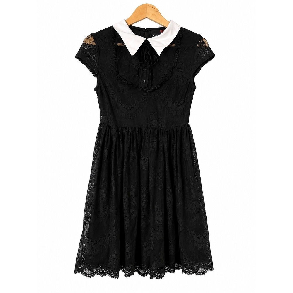 Black Lace Dress White Peter Pan Collar Whimsy Gothic Wednesday Small Killstar